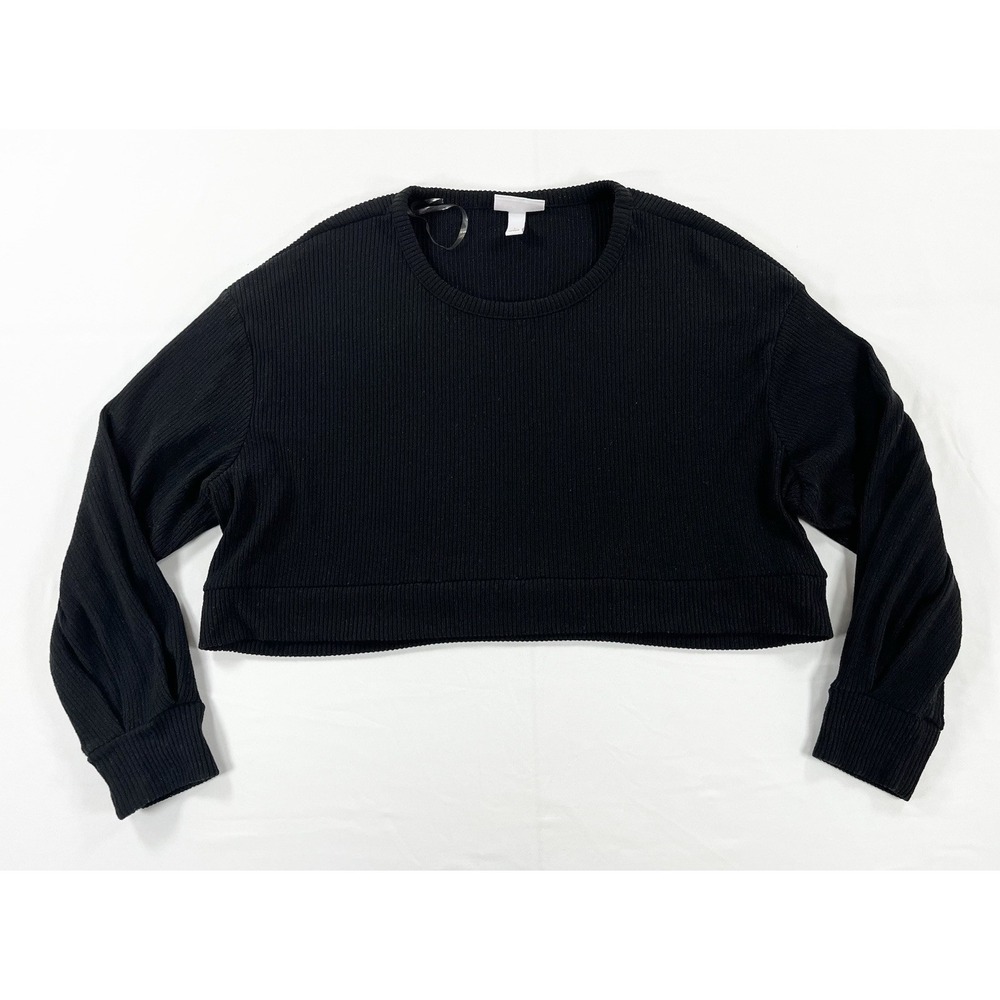Ingrid & Isabel Maternity Crop Top Sweater Black Ribbed Knit Women's Large Cozy